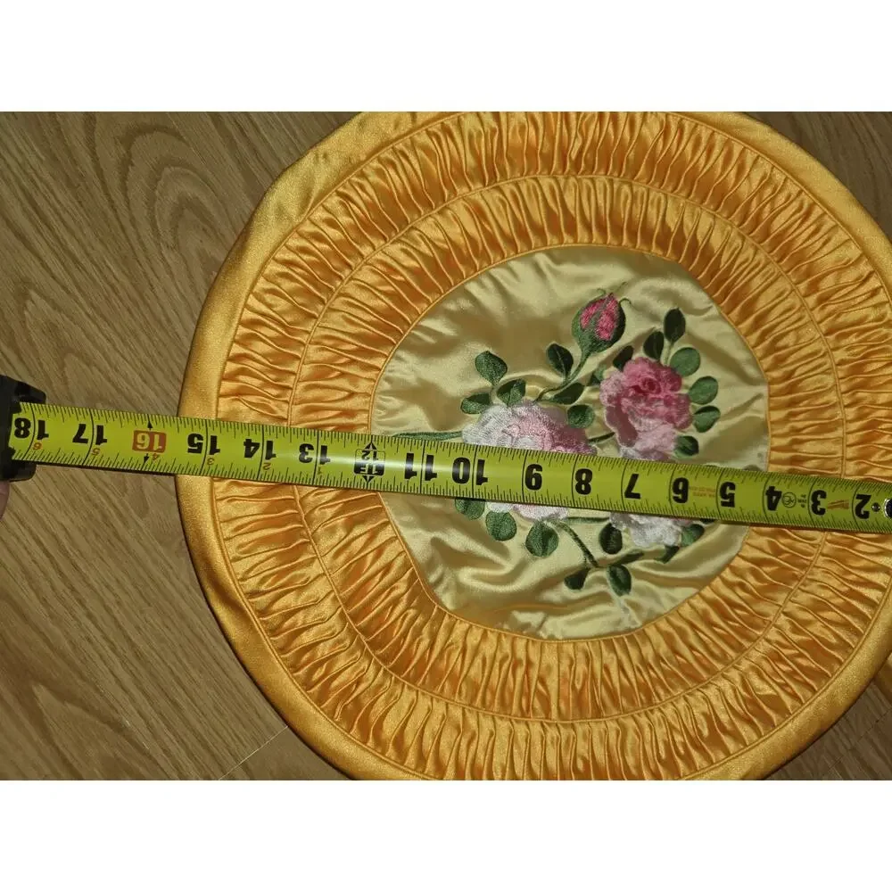 Vintage Handmade Round Yellow Embroidered Flower Cushion Pillow Covers 14